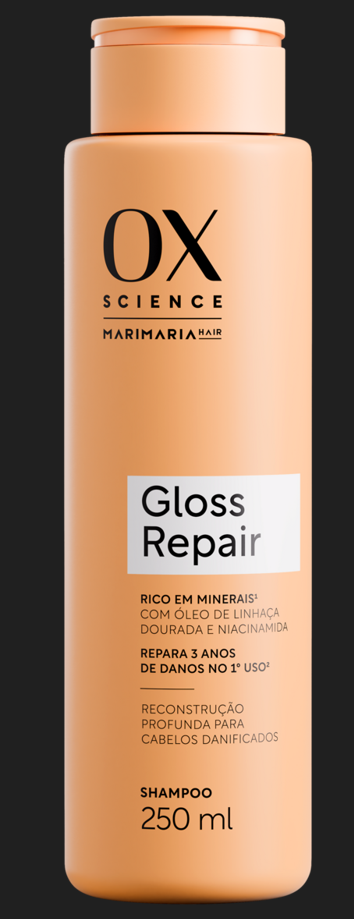 Shampoo Ox Óleo De Linhaça Dourada E Niacinamida Mari Maria Hair Science Gloss Repair Frasco 250ml